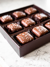 Load image into Gallery viewer, Box of 9 dark sea salted caramels