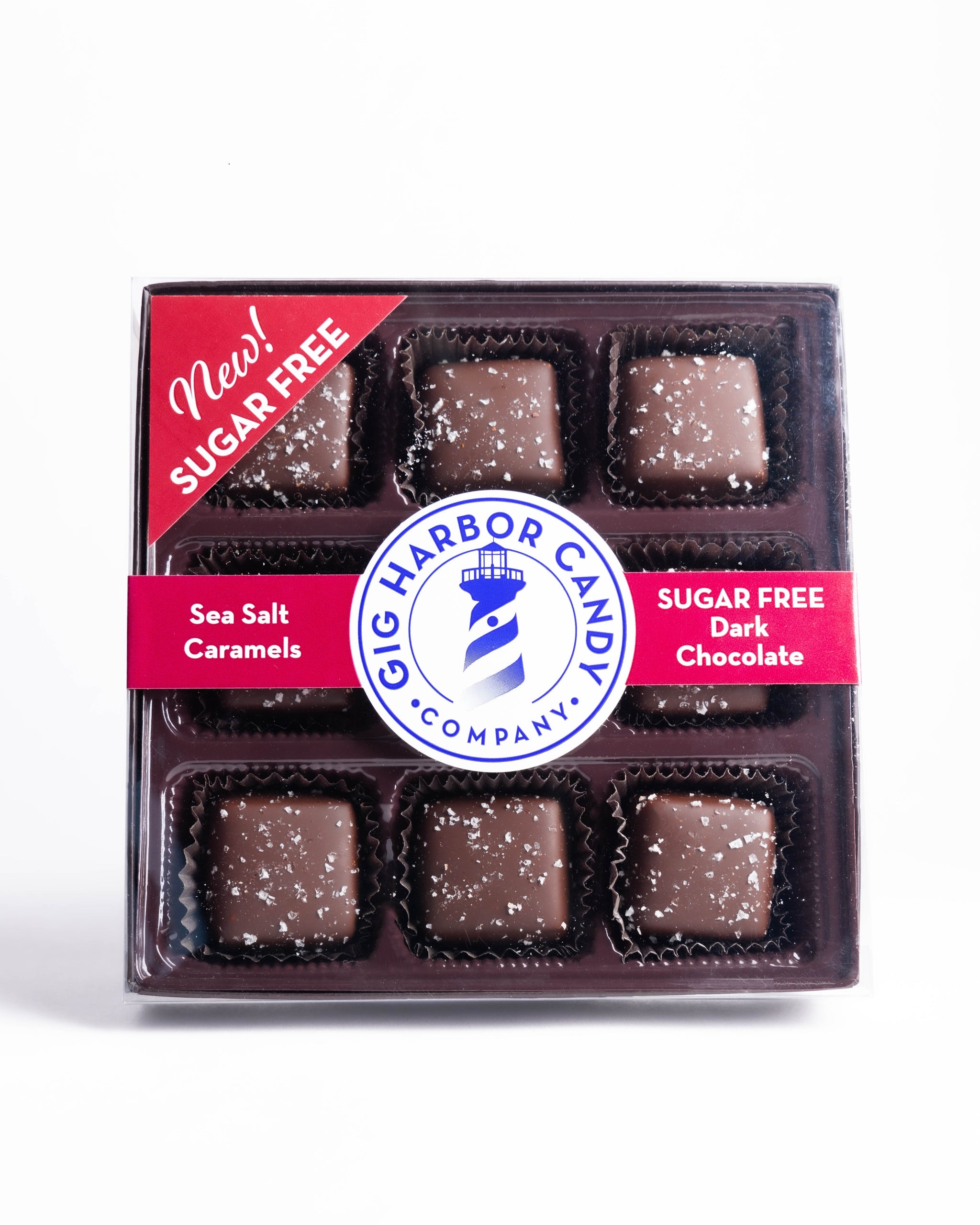 SUGAR FREE DARK CHOCOLATE SEA SALT CARAMELS, 9pc – Gig Harbor